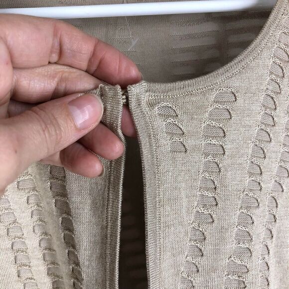 LAFAYETTE 148‎ New York Tan Silk Blend Lightweight Front Clasp Cardigan Sz M - Picture 3 of 8